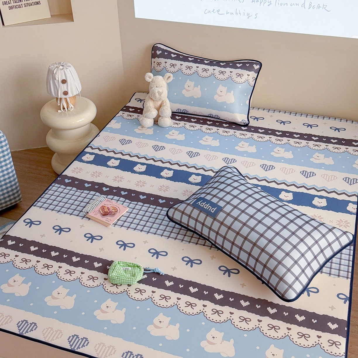 91家纺网 家纺一手货源 找家纺 美乐迪家纺 2026新款水光冰丝凉席夏被 蓝色费尔岛