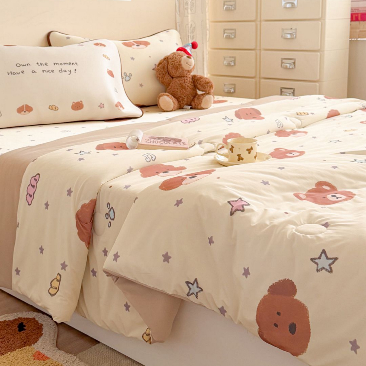 美乐迪家纺 2026新款水光冰丝凉席夏被 星星小奶狗