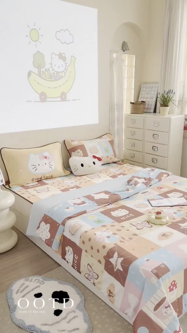 91家纺网 家纺一手货源 找家纺 美乐迪家纺 2026新款水光冰丝凉席夏被 拼接小猫