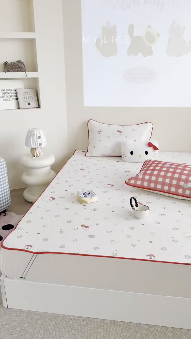 91家纺网 家纺一手货源 找家纺 美乐迪家纺 2026新款水光冰丝凉席夏被 星星猫咪