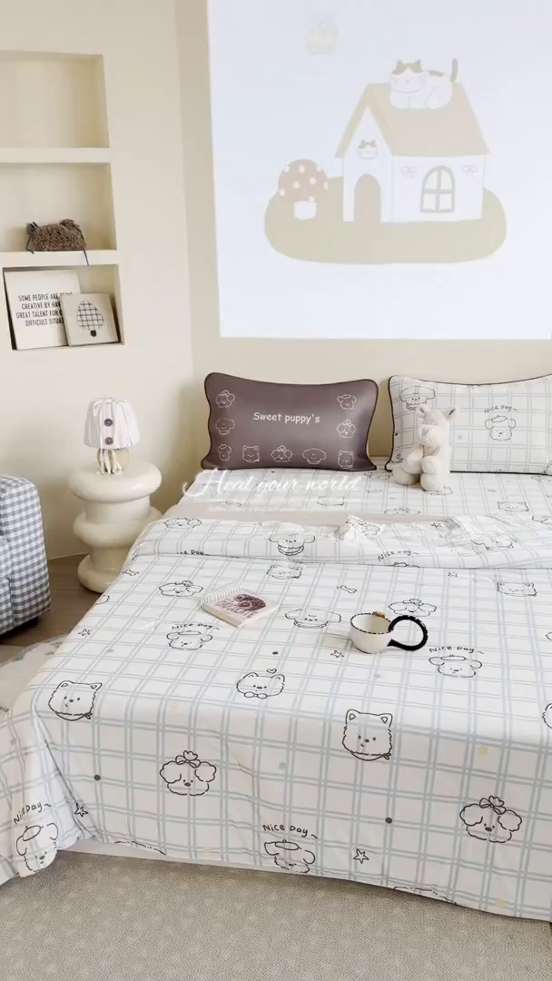 91家纺网 家纺一手货源 找家纺 美乐迪家纺 2026新款水光冰丝凉席夏被 格子狗狗