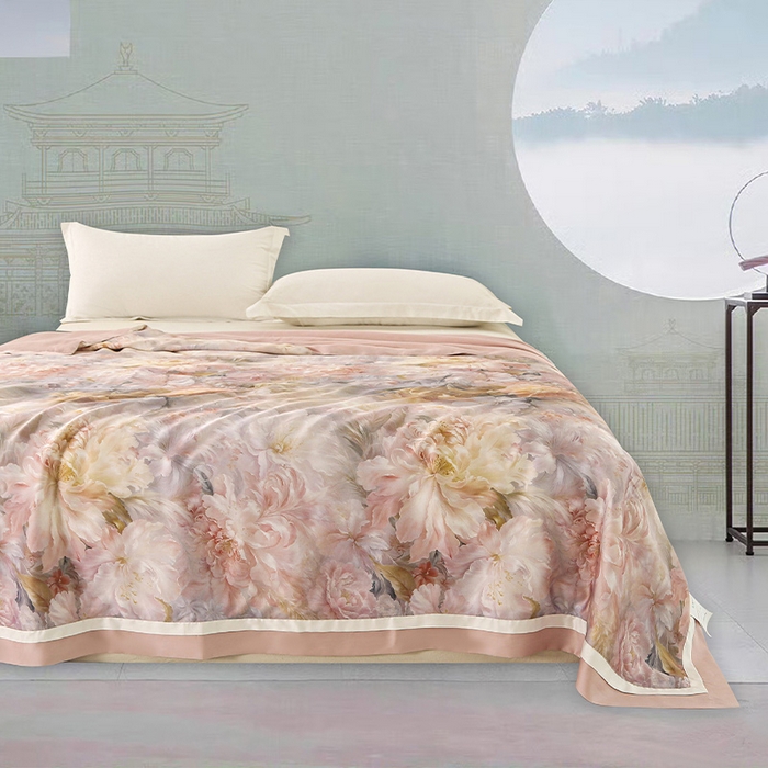 91家纺网 家纺一手货源 找家纺 薇玛仕 2026春夏新款100支兰精天丝数码印花可水洗蚕丝夏凉被空调被100蚕丝填充可过检测 蒂芙尼 粉