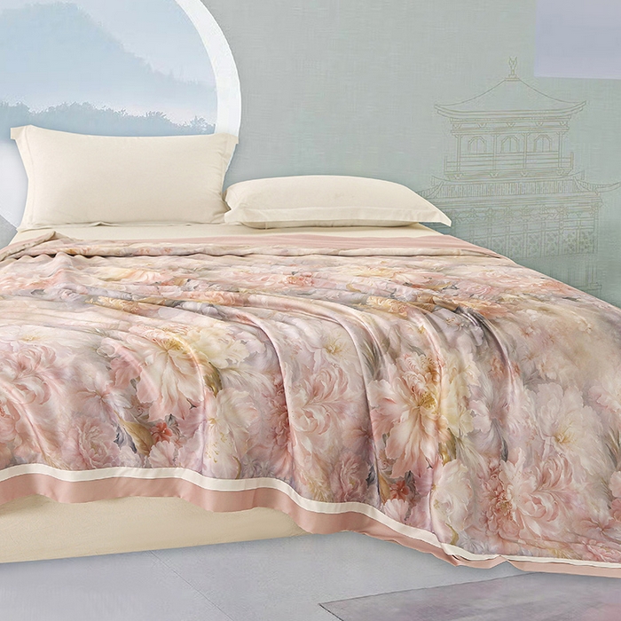 91家纺网 家纺一手货源 找家纺 薇玛仕 2026春夏新款100支兰精天丝数码印花可水洗蚕丝夏凉被空调被100蚕丝填充可过检测 蒂芙尼 粉