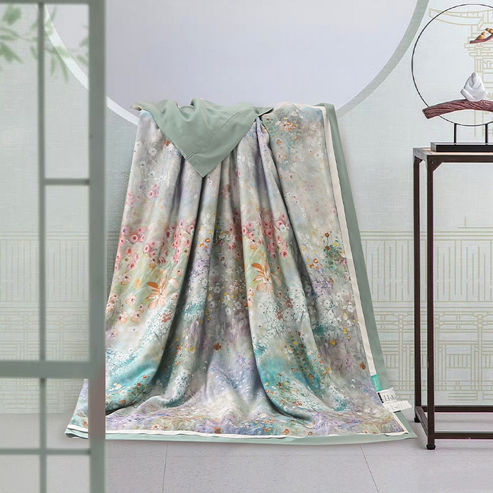 91家纺网 家纺一手货源 找家纺 薇玛仕 2026春夏新款100支兰精天丝数码印花可水洗蚕丝夏凉被空调被100蚕丝填充可过检测 维多利亚 蓝