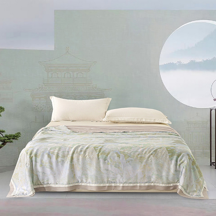 薇玛仕 2026春夏新款100支兰精天丝数码印花可水洗蚕丝夏凉被空调被100蚕丝填充可过检测 伊芙琳 绿