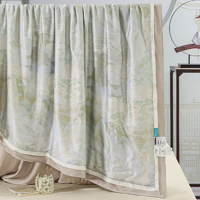 91家纺网 家纺一手货源 找家纺 薇玛仕 2026春夏新款100支兰精天丝数码印花可水洗蚕丝夏凉被空调被100蚕丝填充可过检测 伊芙琳 绿