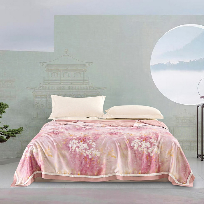 薇玛仕 2026春夏新款100支兰精天丝数码印花可水洗蚕丝夏凉被空调被100蚕丝填充可过检测 伊莎贝拉 粉