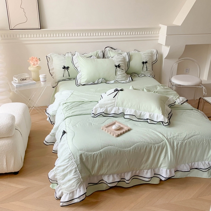 91家纺网 家纺一手货源 找家纺 （总）吾欢心 2026新款小香风可可系列双层花边床盖款夏被四件套被子被芯