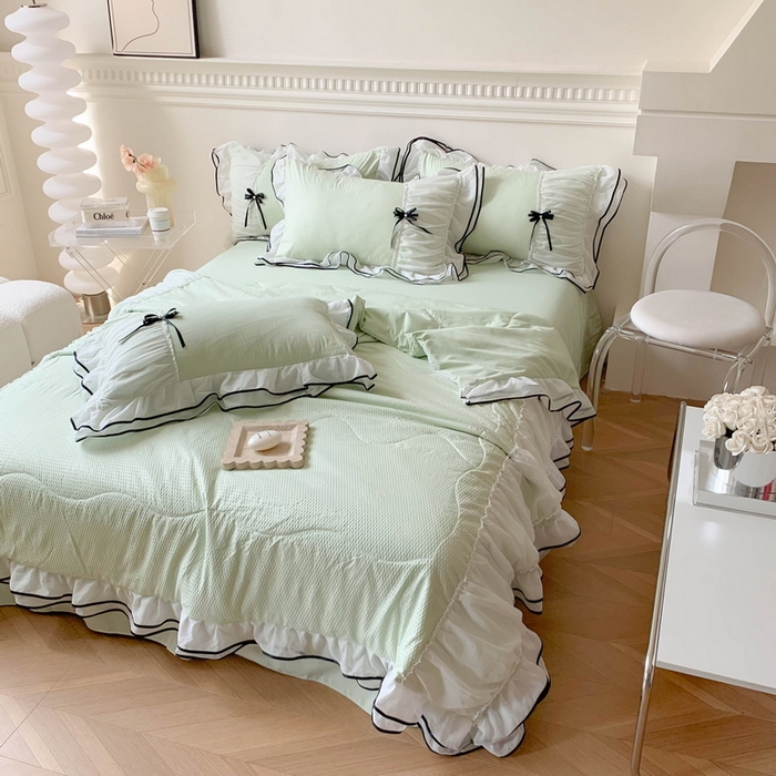 91家纺网 家纺一手货源 找家纺 （总）吾欢心 2026新款小香风可可系列双层花边床盖款夏被四件套被子被芯