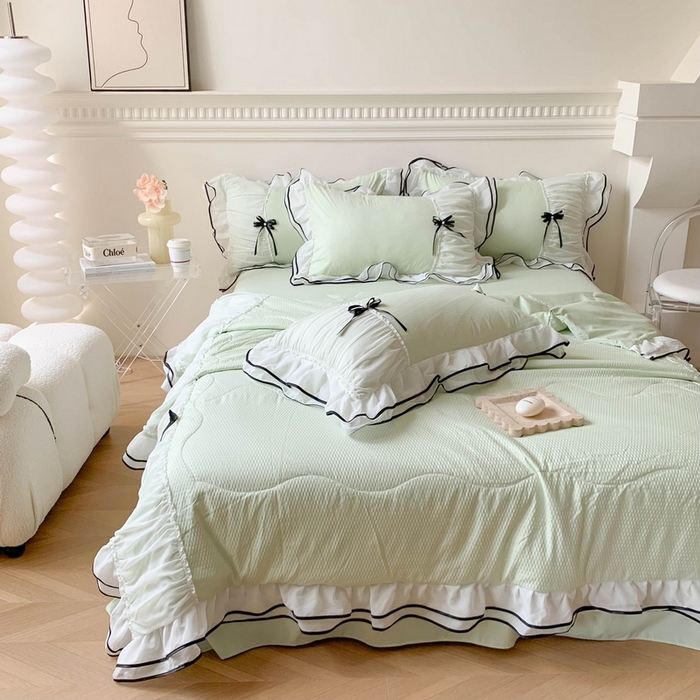 91家纺网 家纺一手货源 找家纺 （总）吾欢心 2026新款小香风可可系列双层花边床盖款夏被四件套被子被芯