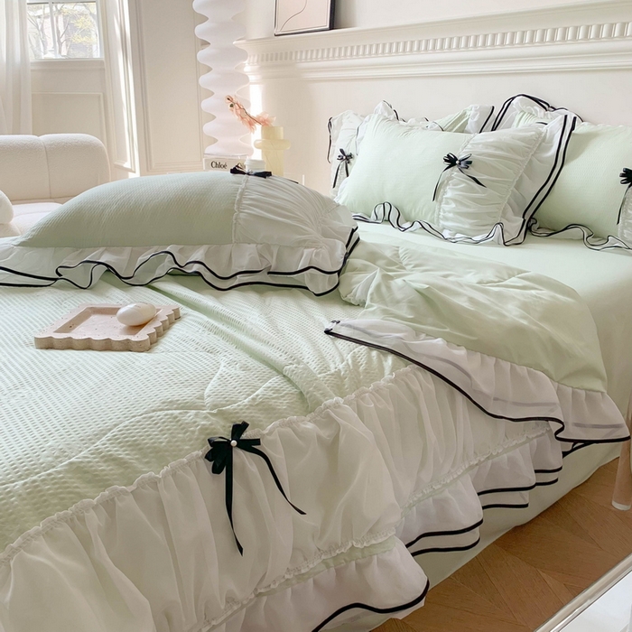 91家纺网 家纺一手货源 找家纺 （总）吾欢心 2026新款小香风可可系列双层花边床盖款夏被四件套被子被芯