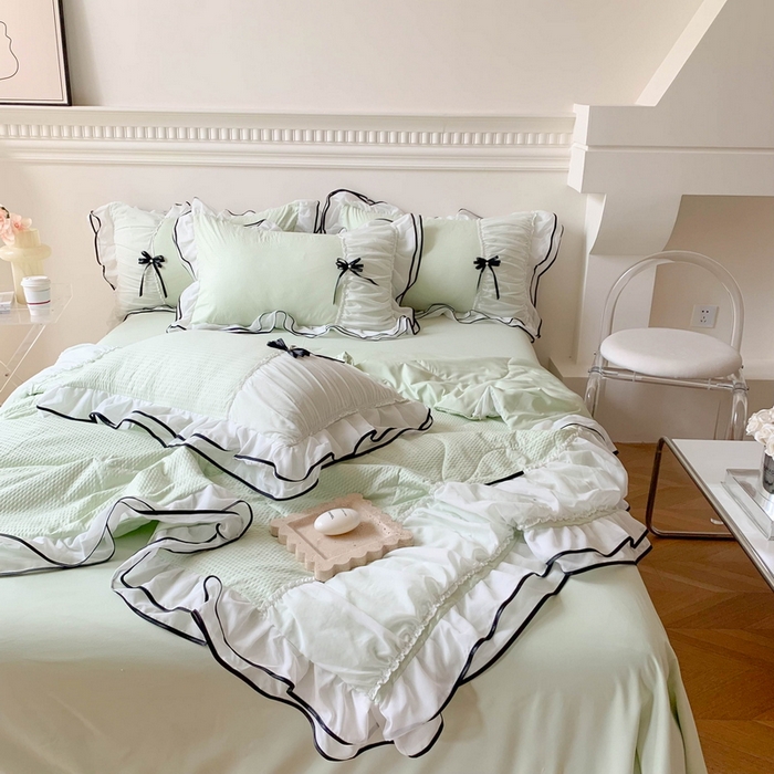 91家纺网 家纺一手货源 找家纺 （总）吾欢心 2026新款小香风可可系列双层花边床盖款夏被四件套被子被芯