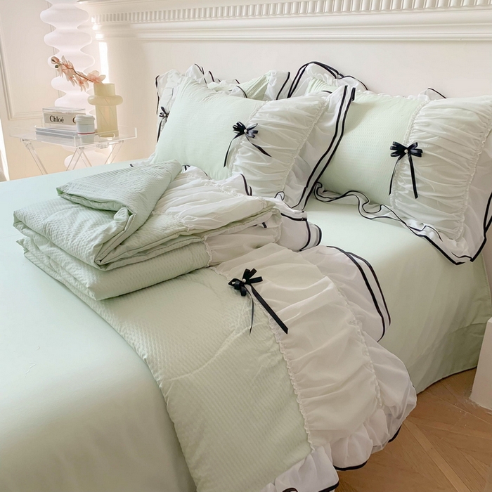 91家纺网 家纺一手货源 找家纺 （总）吾欢心 2026新款小香风可可系列双层花边床盖款夏被四件套被子被芯