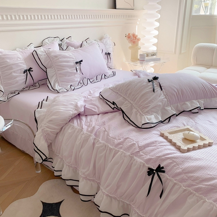 91家纺网 家纺一手货源 找家纺 吾欢心 2026新款小香风可可系列双层花边夏被四件套被子被芯 可可温柔紫