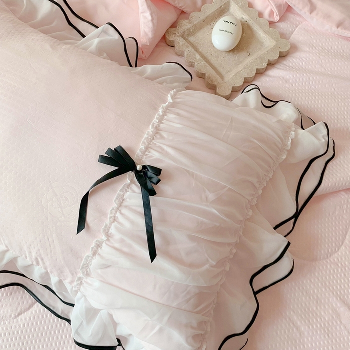 91家纺网 家纺一手货源 找家纺 吾欢心 2026新款小香风可可系列双层花边夏被四件套被子被芯 可可奶昔粉