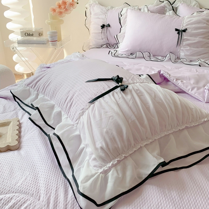 91家纺网 家纺一手货源 找家纺 吾欢心 2026新款小香风可可系列双层花边夏被四件套被子被芯 可可温柔紫