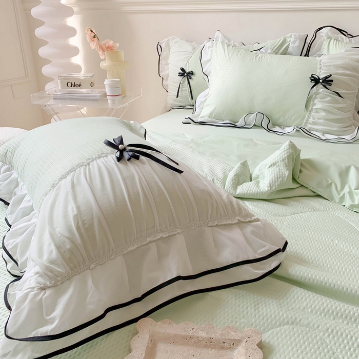 91家纺网 家纺一手货源 找家纺 （总）吾欢心 2026新款小香风可可系列双层花边床盖款夏被四件套被子被芯