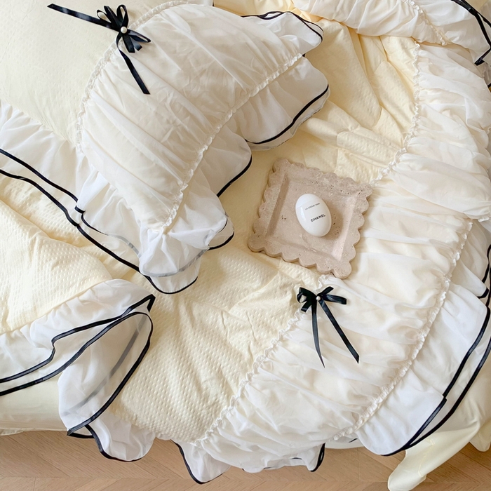 91家纺网 家纺一手货源 找家纺 吾欢心 2026新款小香风可可系列双层花边夏被四件套被子被芯 可可柠檬黄