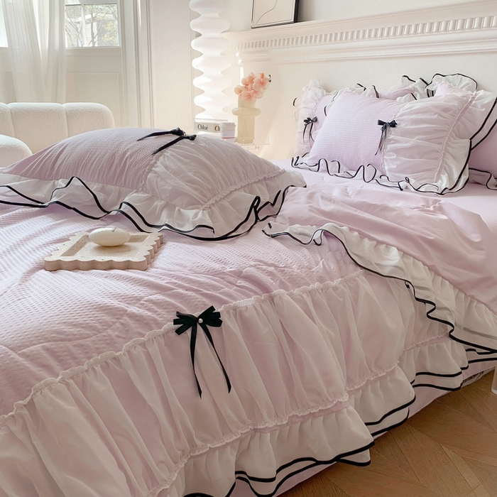 91家纺网 家纺一手货源 找家纺 吾欢心 2026新款小香风可可系列双层花边夏被四件套被子被芯 可可温柔紫