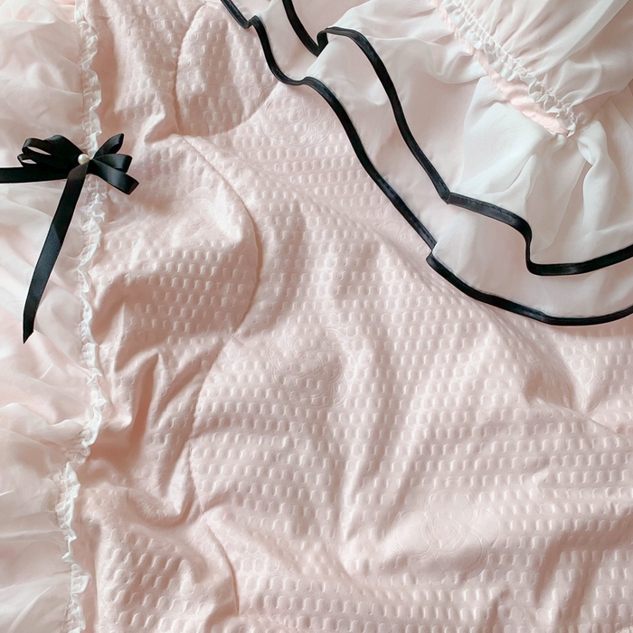 91家纺网 家纺一手货源 找家纺 吾欢心 2026新款小香风可可系列双层花边夏被四件套被子被芯 可可奶昔粉