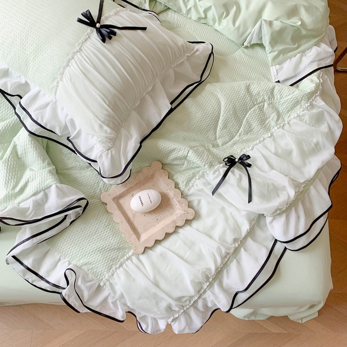 91家纺网 家纺一手货源 找家纺 （总）吾欢心 2026新款小香风可可系列双层花边床盖款夏被四件套被子被芯