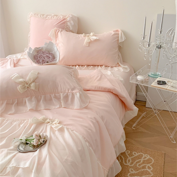 91家纺网 家纺一手货源 找家纺 吾欢心 2026新款A类甜心蝴蝶结夏被四件套 甜心蝴蝶结粉
