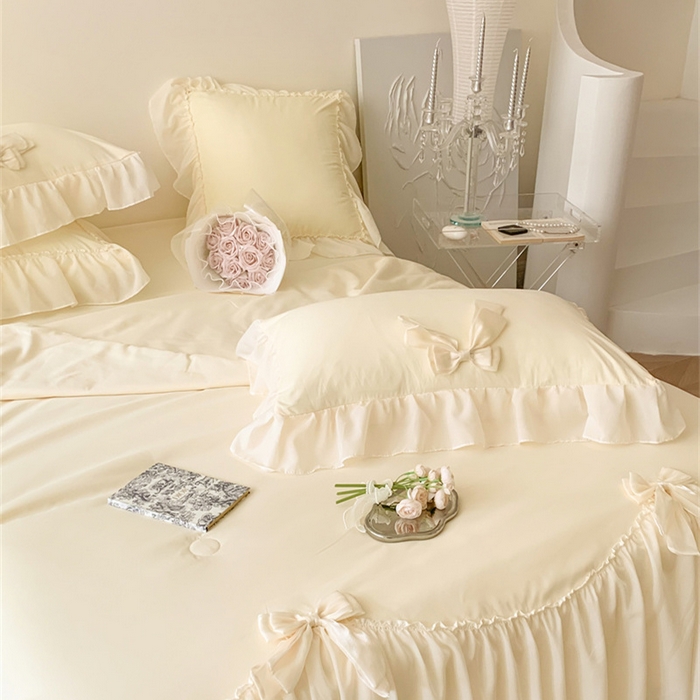 91家纺网 家纺一手货源 找家纺 吾欢心 2026新款A类甜心蝴蝶结夏被四件套 甜心蝴蝶结黄