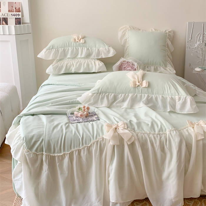 91家纺网 家纺一手货源 找家纺 吾欢心 2026新款A类甜心蝴蝶结夏被四件套 甜心蝴蝶结绿