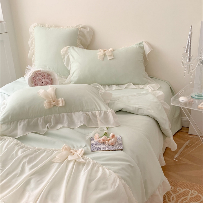 91家纺网 家纺一手货源 找家纺 吾欢心 2026新款A类甜心蝴蝶结夏被四件套 甜心蝴蝶结绿