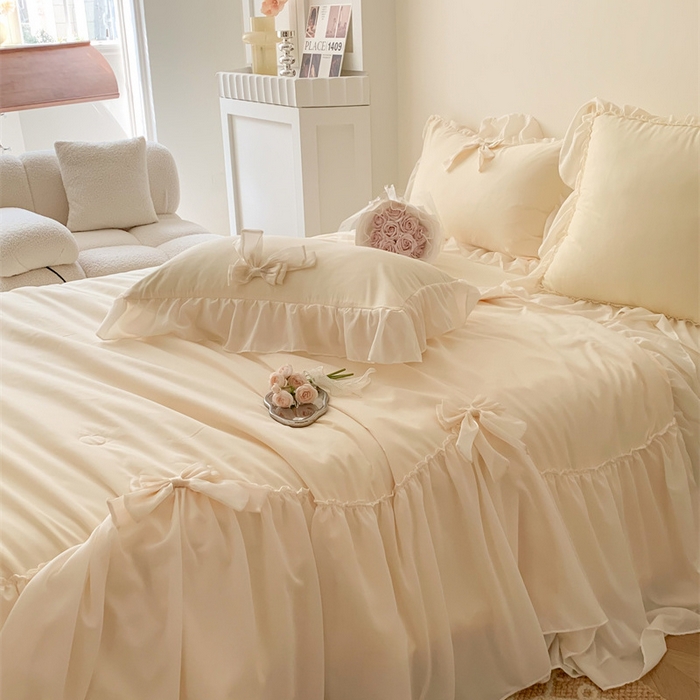 91家纺网 家纺一手货源 找家纺 吾欢心 2026新款A类甜心蝴蝶结夏被四件套 甜心蝴蝶结黄