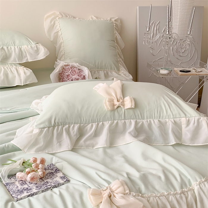 91家纺网 家纺一手货源 找家纺 吾欢心 2026新款A类甜心蝴蝶结夏被四件套 甜心蝴蝶结绿