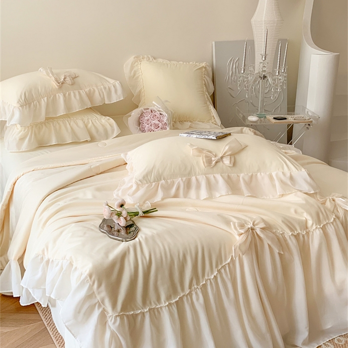 91家纺网 家纺一手货源 找家纺 吾欢心 2026新款A类甜心蝴蝶结夏被四件套 甜心蝴蝶结黄