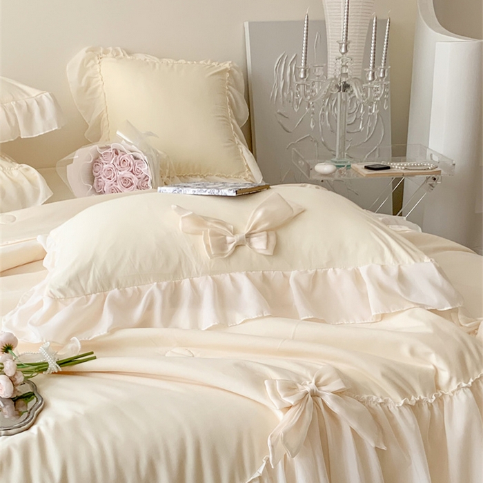 91家纺网 家纺一手货源 找家纺 吾欢心 2026新款A类甜心蝴蝶结夏被四件套 甜心蝴蝶结黄