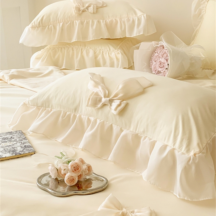 91家纺网 家纺一手货源 找家纺 吾欢心 2026新款A类甜心蝴蝶结夏被四件套 甜心蝴蝶结黄