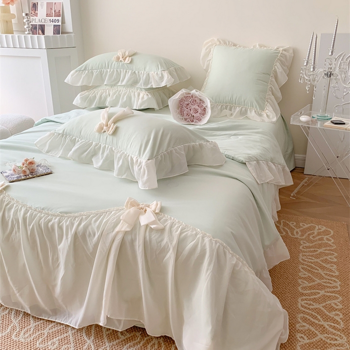 91家纺网 家纺一手货源 找家纺 吾欢心 2026新款A类甜心蝴蝶结夏被四件套 甜心蝴蝶结绿