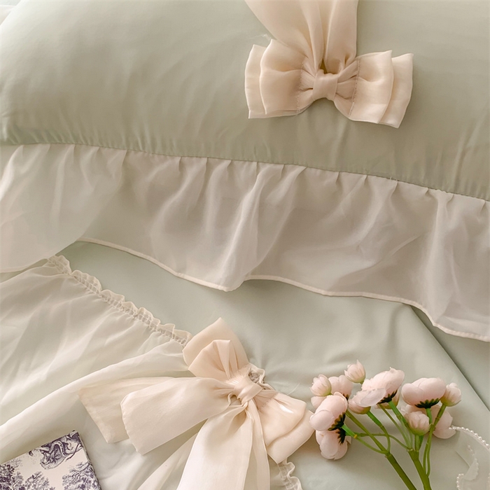 91家纺网 家纺一手货源 找家纺 吾欢心 2026新款A类甜心蝴蝶结夏被四件套 甜心蝴蝶结绿