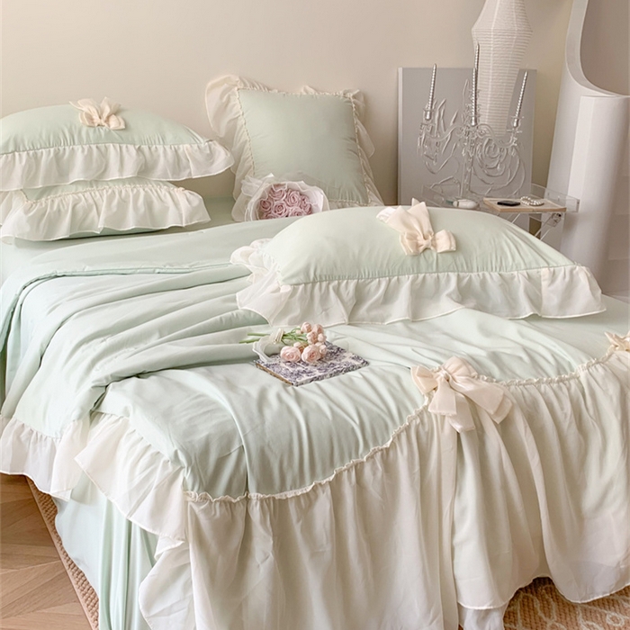 91家纺网 家纺一手货源 找家纺 吾欢心 2026新款A类甜心蝴蝶结夏被四件套 甜心蝴蝶结绿