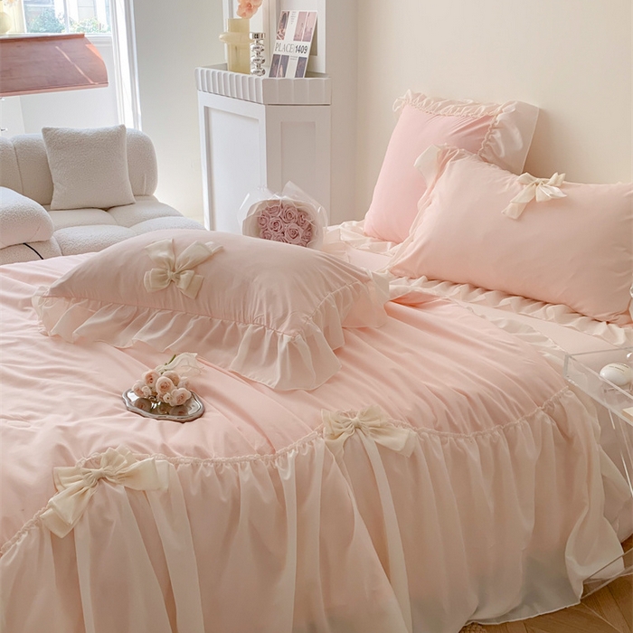 91家纺网 家纺一手货源 找家纺 吾欢心 2026新款A类甜心蝴蝶结夏被四件套 甜心蝴蝶结粉