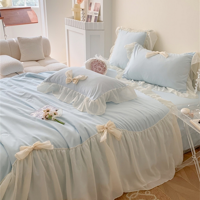 91家纺网 家纺一手货源 找家纺 吾欢心 2026新款A类甜心蝴蝶结夏被四件套 甜心蝴蝶结蓝