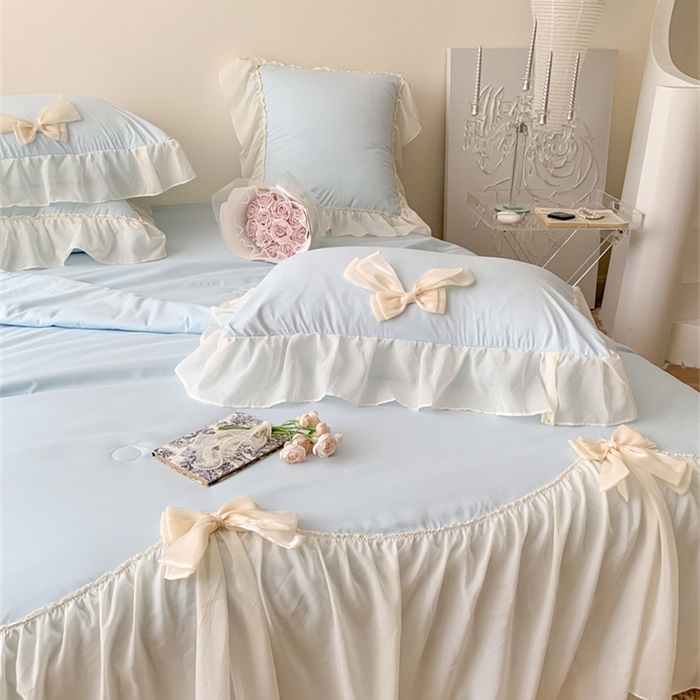 91家纺网 家纺一手货源 找家纺 吾欢心 2026新款A类甜心蝴蝶结夏被四件套 甜心蝴蝶结蓝