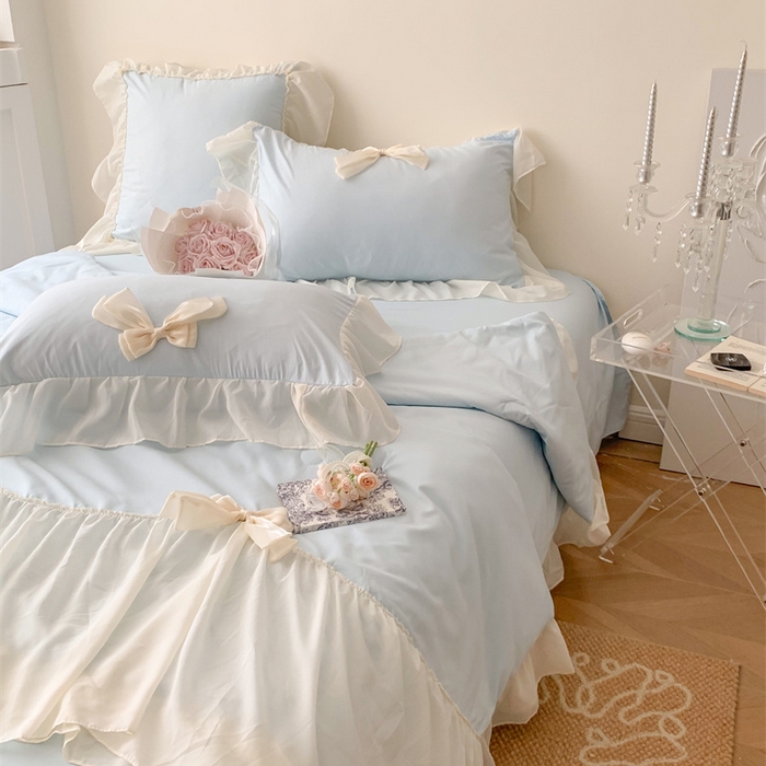 91家纺网 家纺一手货源 找家纺 吾欢心 2026新款A类甜心蝴蝶结夏被四件套 甜心蝴蝶结蓝