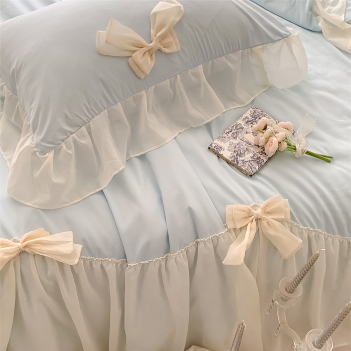 91家纺网 家纺一手货源 找家纺 吾欢心 2026新款A类甜心蝴蝶结夏被四件套 甜心蝴蝶结蓝