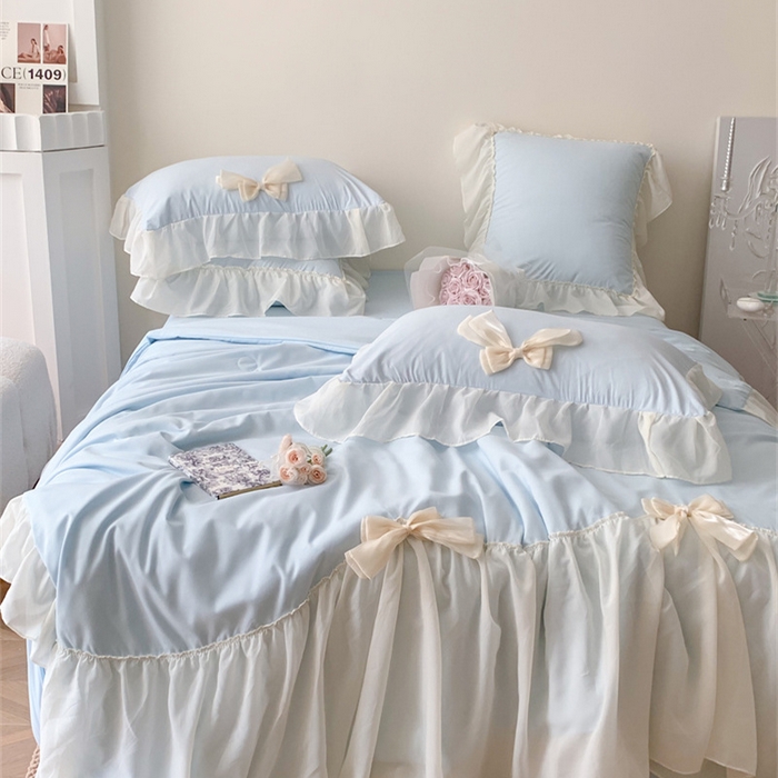 91家纺网 家纺一手货源 找家纺 吾欢心 2026新款A类甜心蝴蝶结夏被四件套 甜心蝴蝶结蓝