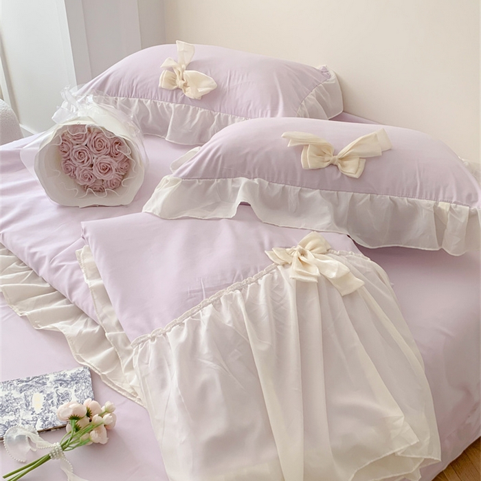 91家纺网 家纺一手货源 找家纺 吾欢心 2026新款A类甜心蝴蝶结夏被四件套 甜心蝴蝶结紫