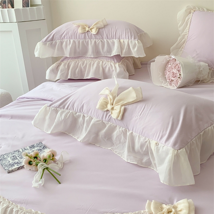 91家纺网 家纺一手货源 找家纺 吾欢心 2026新款A类甜心蝴蝶结夏被四件套 甜心蝴蝶结紫