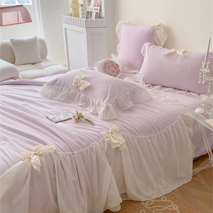 91家纺网 家纺一手货源 找家纺 吾欢心 2026新款A类甜心蝴蝶结夏被四件套 甜心蝴蝶结紫