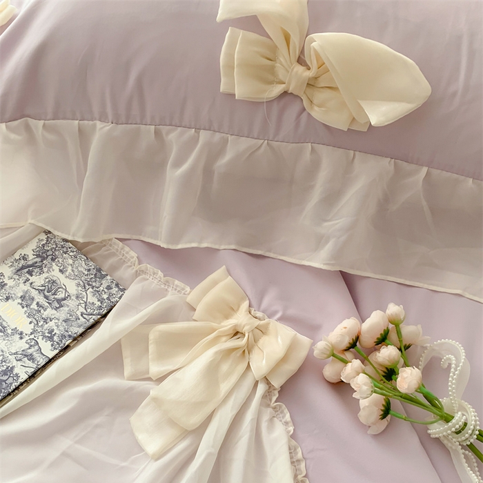 91家纺网 家纺一手货源 找家纺 吾欢心 2026新款A类甜心蝴蝶结夏被四件套 甜心蝴蝶结紫