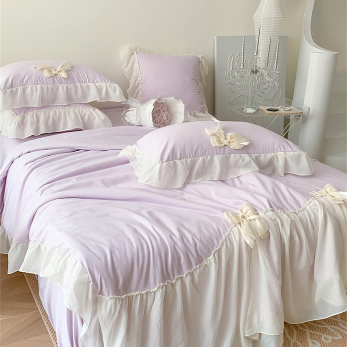91家纺网 家纺一手货源 找家纺 吾欢心 2026新款A类甜心蝴蝶结夏被四件套 甜心蝴蝶结紫