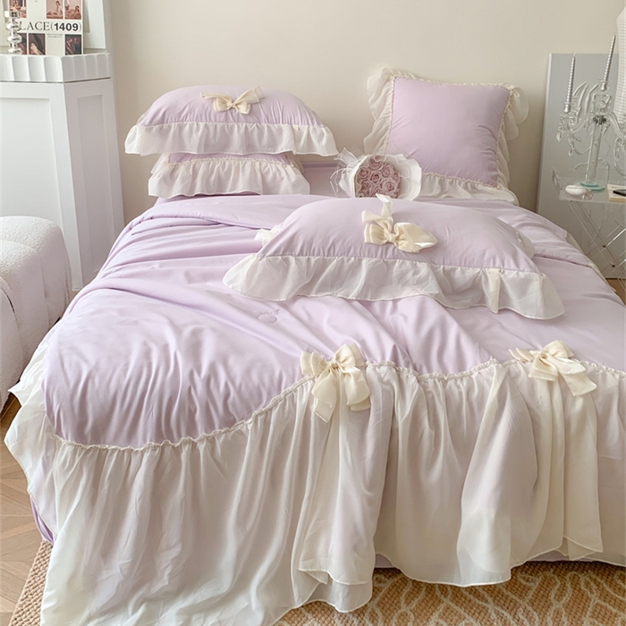 91家纺网 家纺一手货源 找家纺 吾欢心 2026新款A类甜心蝴蝶结夏被四件套 甜心蝴蝶结紫