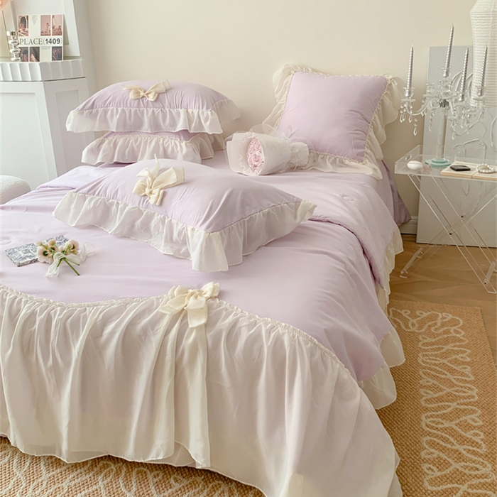 91家纺网 家纺一手货源 找家纺 吾欢心 2026新款A类甜心蝴蝶结夏被四件套 甜心蝴蝶结紫